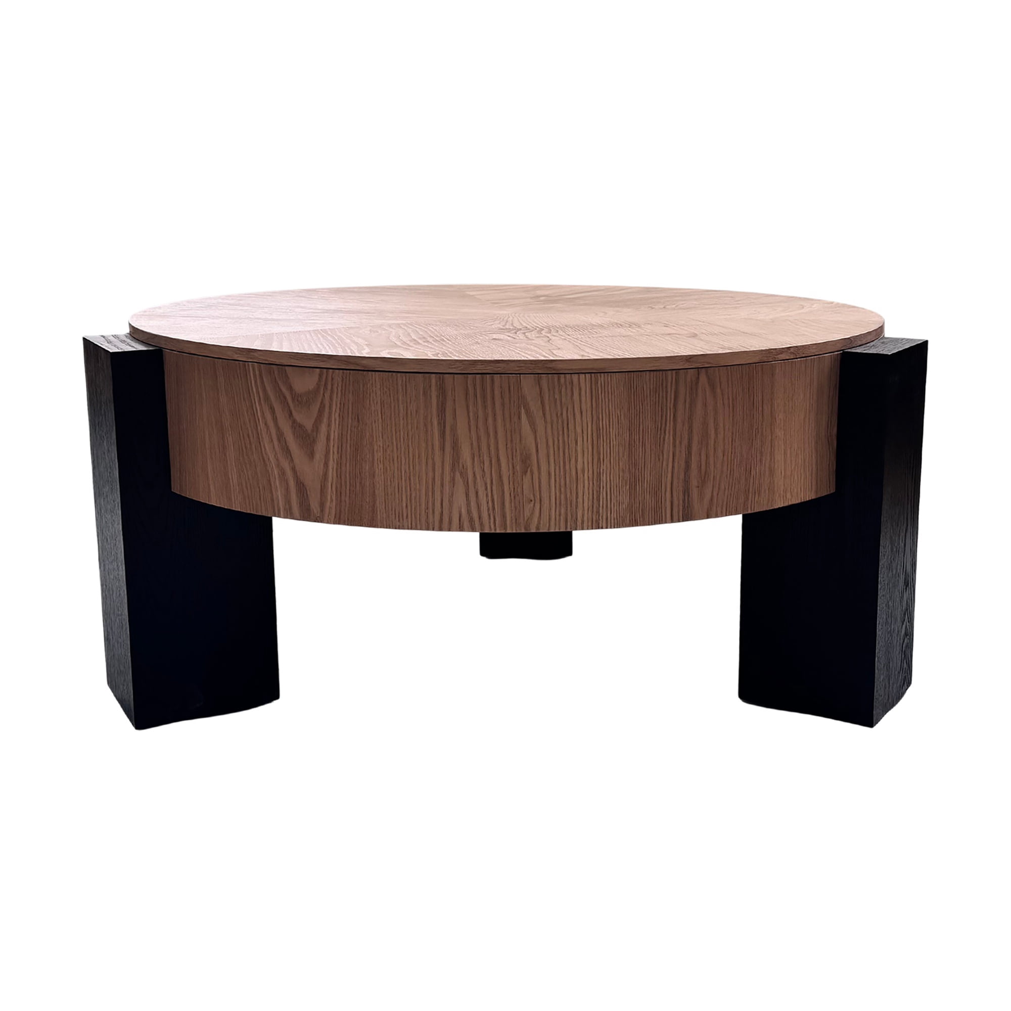 1PCS Round Coffee Table with Hidden Storage Compartment, Modern Wood Veneer Accent Center End Table with 3 Block Legs