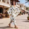 thumbnail image 4 of Xixirimido Bee White Daisy Print Kaftan Dresses for Women Plus Size V-Neck Moo Moos Batwing Sleeve Caftan Beach Dress Bathing Suit Cover-Up Loungewear, 4 of 7