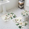 thumbnail image 3 of Spring Magnolia Bathroom Rugs Set Vintage White Floral Non Slip Absorbent Soft Bath Mats 3 Piece Set with Bathroom Rug, U-Shaped Floor Mat, Toilet Seat Cover Small Size, 3 of 9