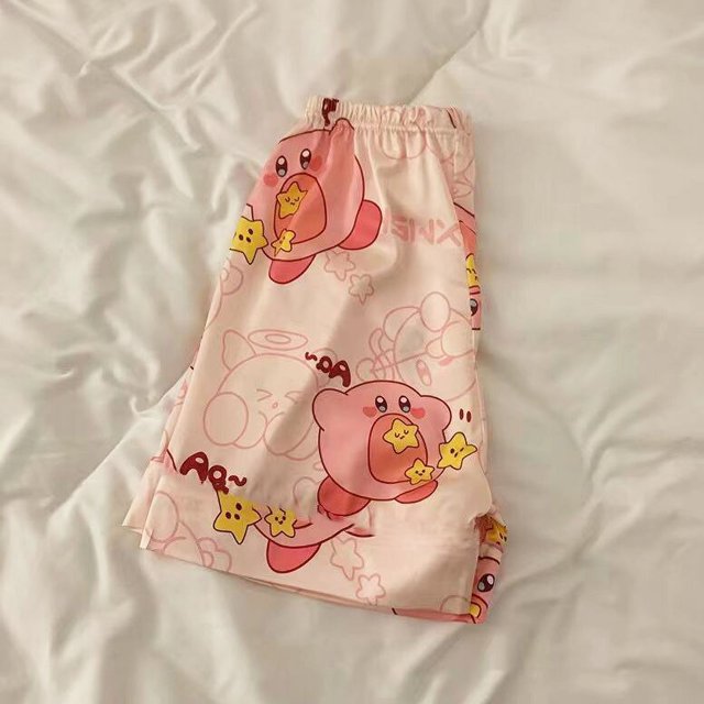 Pantalones cortos Kawaii Sanrio Hello Kitty, pantalones de pierna ancha de Anime Crayon Shin-Chan Kirby, pantalones holgados transpirables informales a la moda para dormir en casa