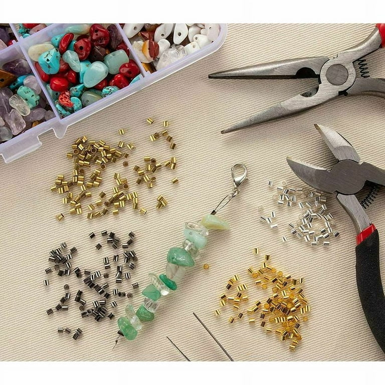 Thrilez Crimping Beads for Jewelry Making, 2200 Pieces Crimp Tubes with Crimping  Pliers for Earring Necklace Bracelet DIY Jewelry Making(3 Sizes, 4 Colors)
