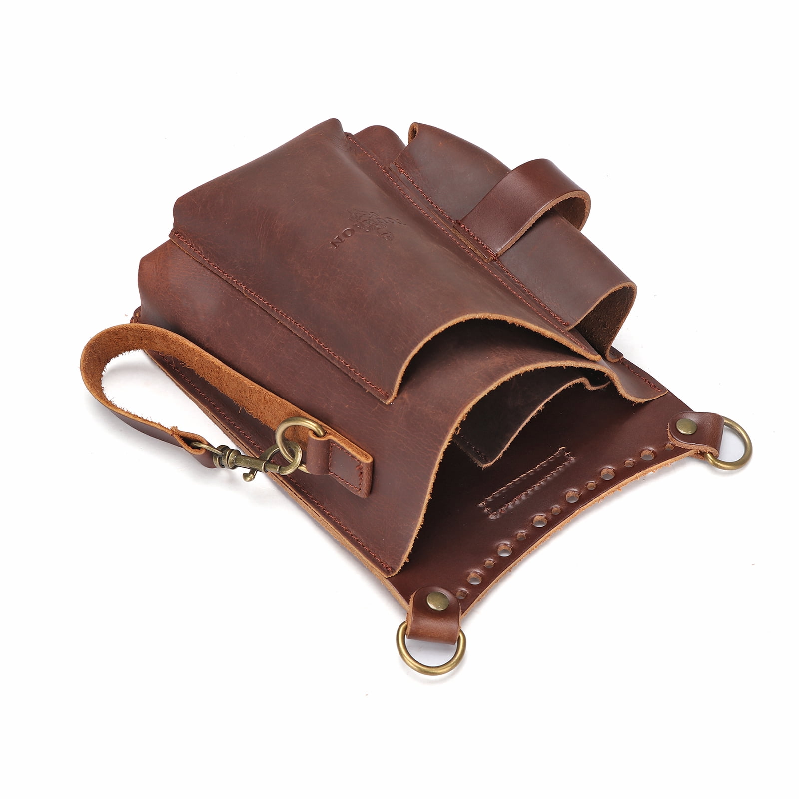 TOURBON Leather Gardening Pouch Tool Waist Bag Drywaller's Contractor Tool Carrier with Shoulder Strap Brown