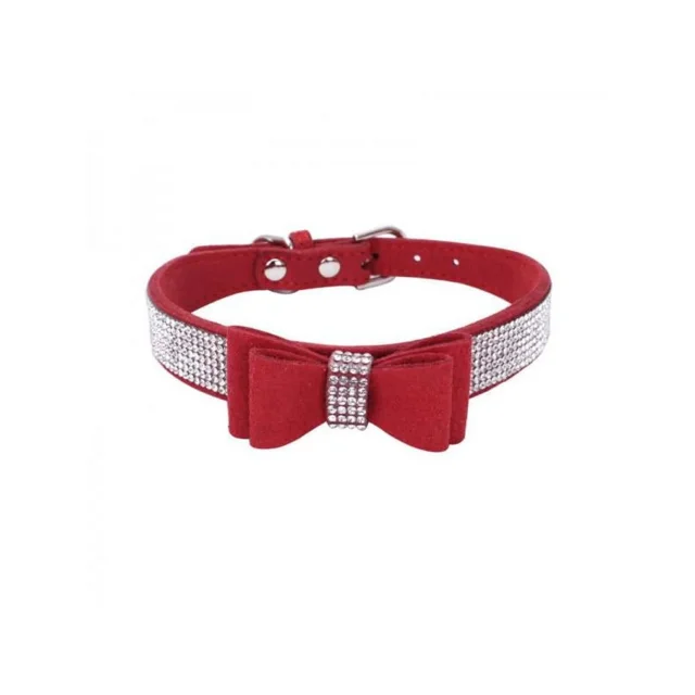 Pet Dog Leather Rhinestones Bow Knot Collar Crystals Bling Diamonds for Small Medium Large Dogs