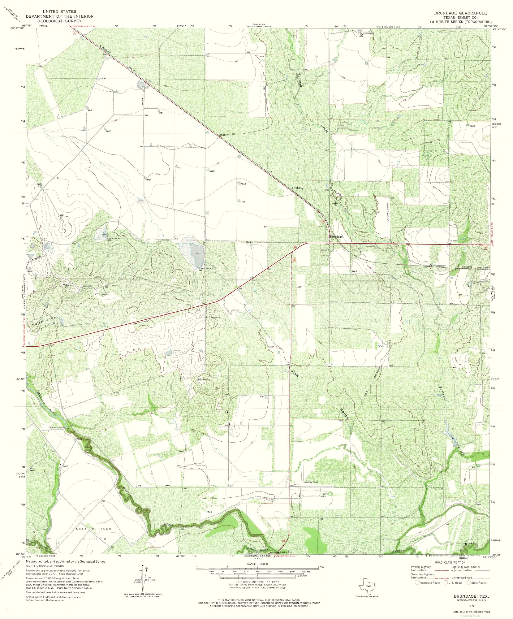 Topo Map - Brundage Texas Quad - USGS 1972 - 23.00 x 27.75 - Glossy Satin Paper - image 1 of 1