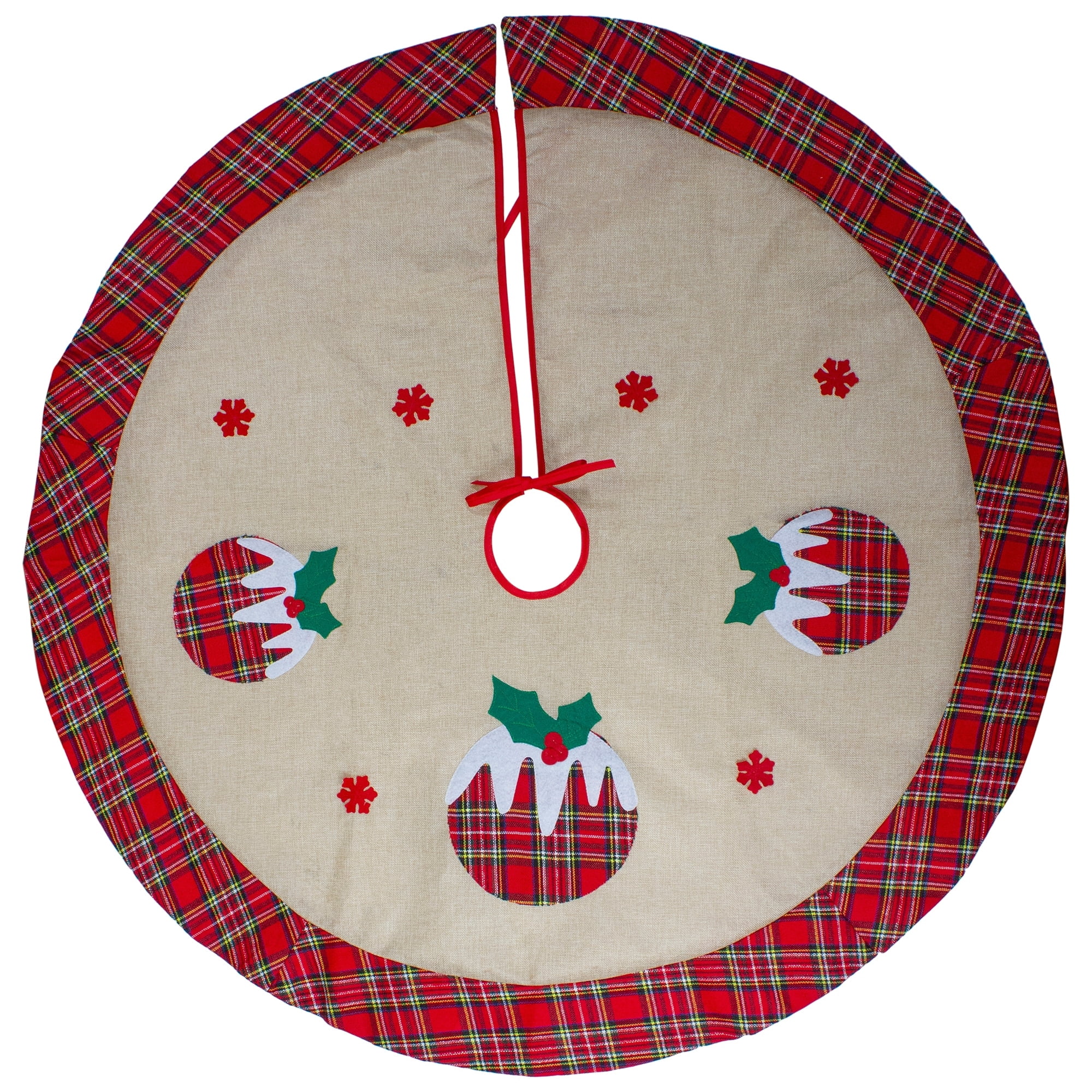 Northlight 48" Burlap Plaid Tree Skirt with Christmas Puddings - 48