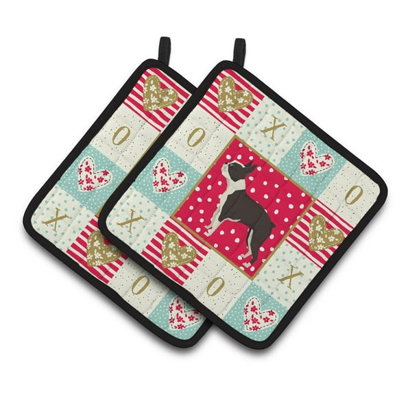 Boston Terrier Love Pair of Pot Holders