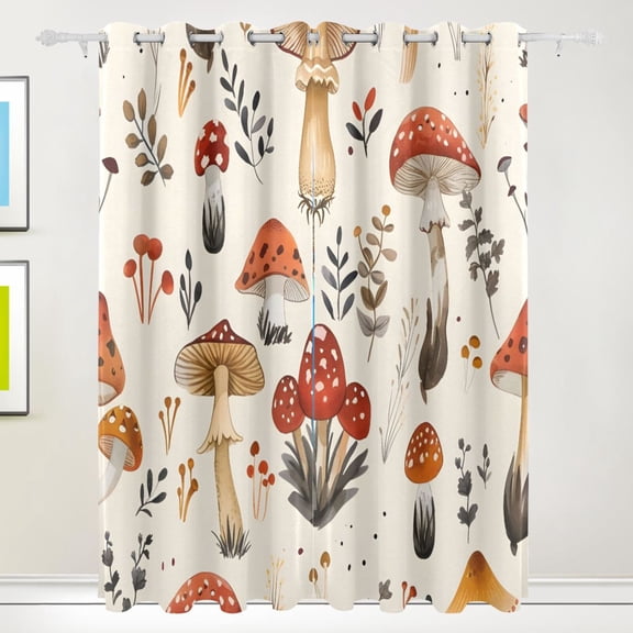 Mushroom Or Leaves Black Out Curtains 72 Inch Length Curtains for Sliding Glass Doors Bedroom Living Room 2 Pack