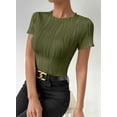 thumbnail image 4 of SHEWIN Womens Summer Tops Short Sleeve Textured Tops Casual Crewneck Solid Slim Fitted Basic T Shirts Tee Blouses, 4 of 9