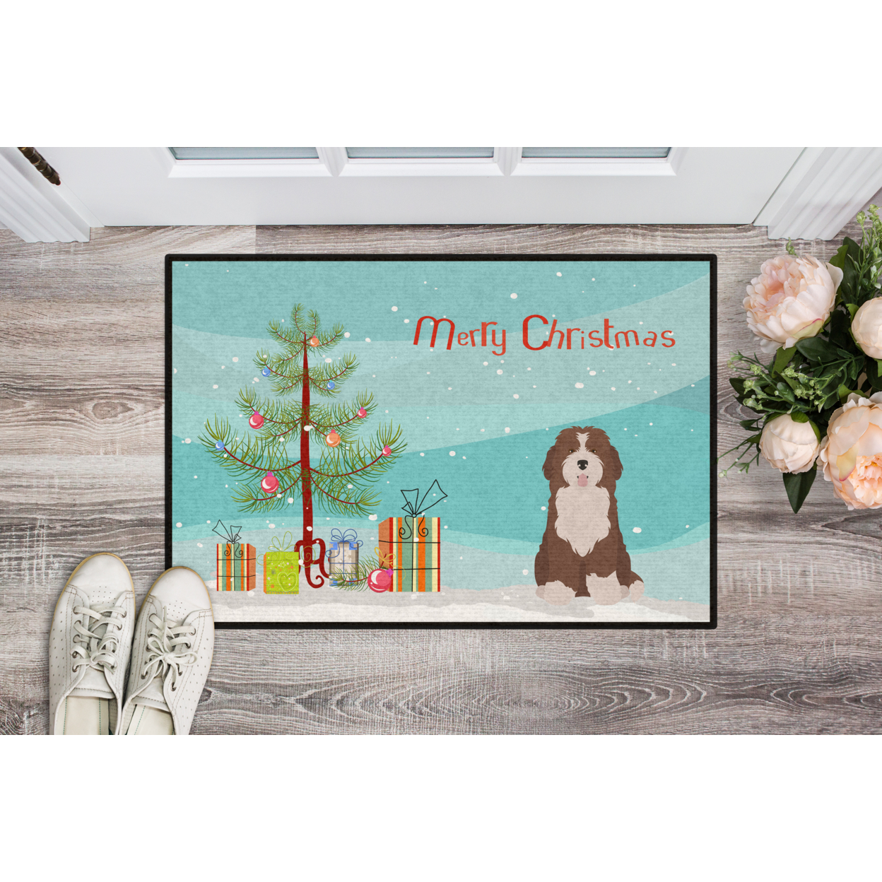 Carolines Treasures CK3886JMAT Bernedoodle 2 Christmas Tree Door Mat Indoor Rug or Outdoor Welcome Mat 24x36 Doormat