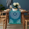 thumbnail image 2 of Teal Blue Boho Table Runner - 60 Inch Long, Kitchen Dining Table Runner Dresser Scarves, Retro White Rustic Flower Ethnic Pattern Farmhouse Decor for Coffee Tables Wedding Party Banquet, 2 of 8