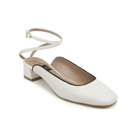 

ZAC ZAC POSEN Womens Ivory Ankle Strap Padded Voss Square Toe Block Heel Buckle Leather Pumps 8 M