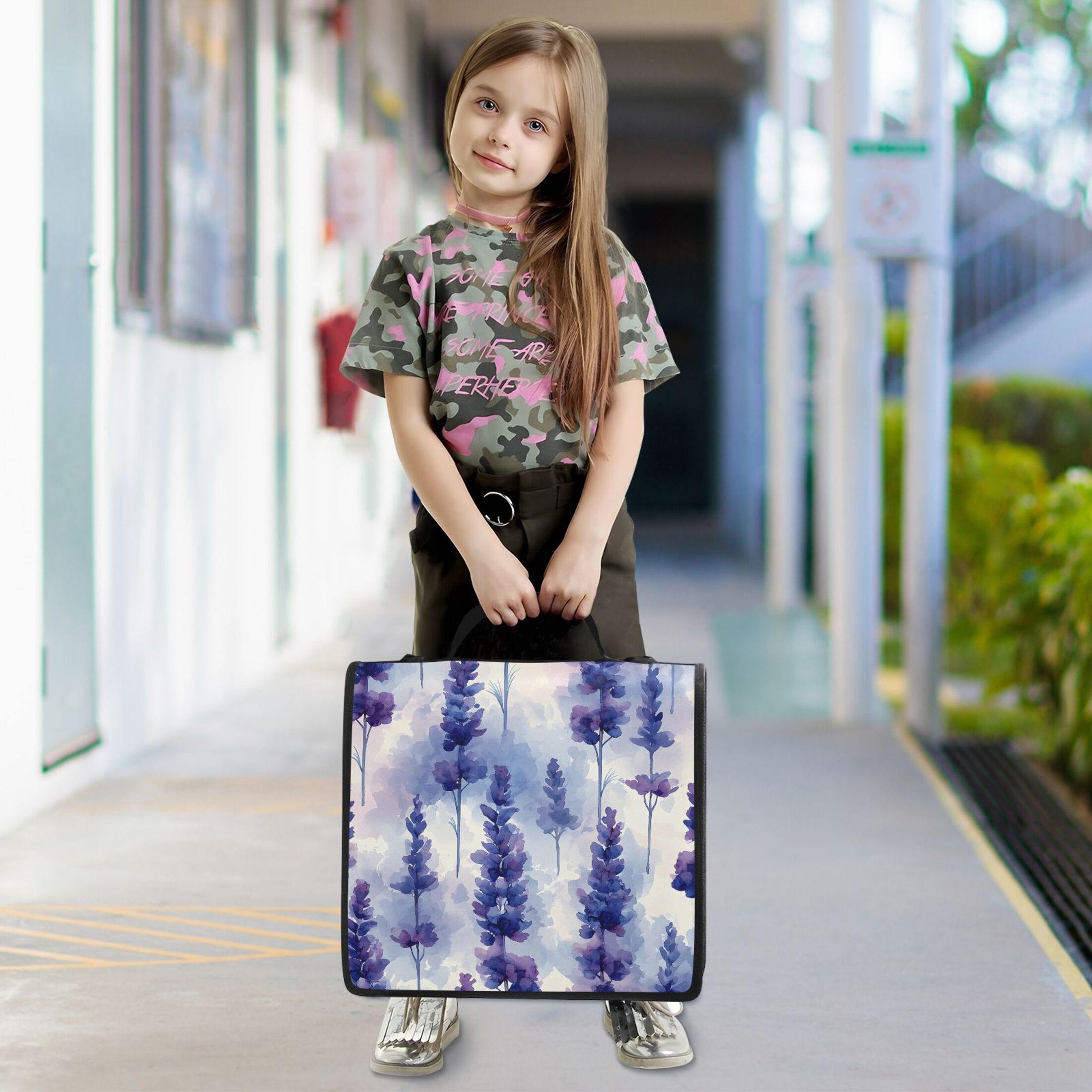 ALAZA Zipper Binder Watercolor Lavender Flower 3 Ring Trapper Keeper File Folder Organizer Bag