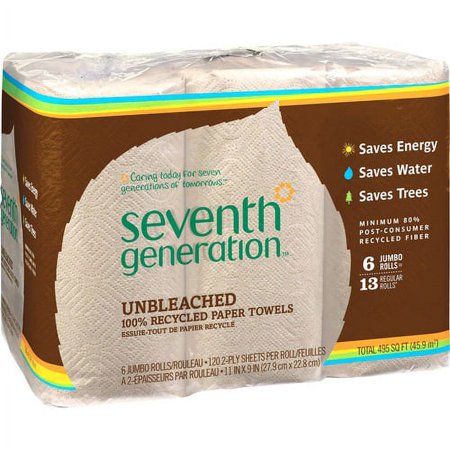 Seventh Generation 100% Recycled Paper Towels – 2 Ply – 11 x 9 – 120 Sheets/Roll – Natural – Pulp – Absorbent Unbleached Chlorine-free Fragrance-free Dye-free Ink-free | Bundle of 10 Cartons