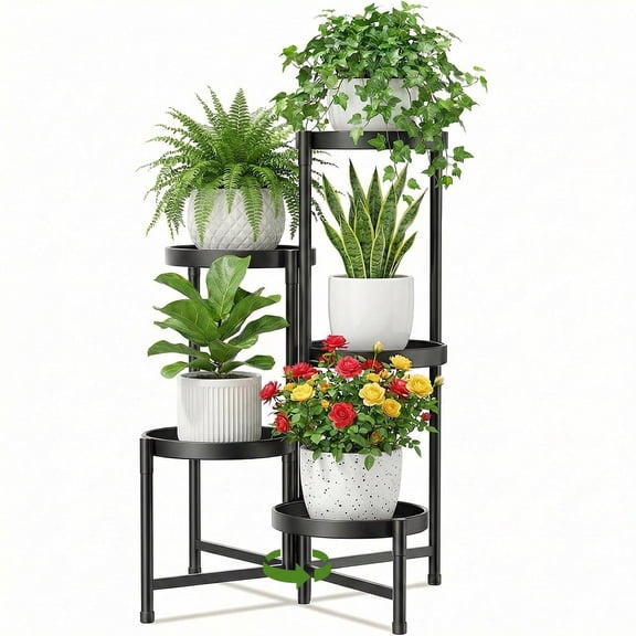 5 Tier Plant Stand Indoor Outdoor, Foldable Metal Plant Shelf for Multiple Plants, Corner Flower Stand Display Rack for Patio, Garden, Balcony and Living Room