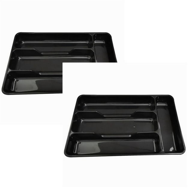 Oleegame 2PC Blue Juice Flatware Storage Plastic Tray Kitchen Cutlery And Accessories Box Utensil Drawer Organizer Container Room Organization Holder Black