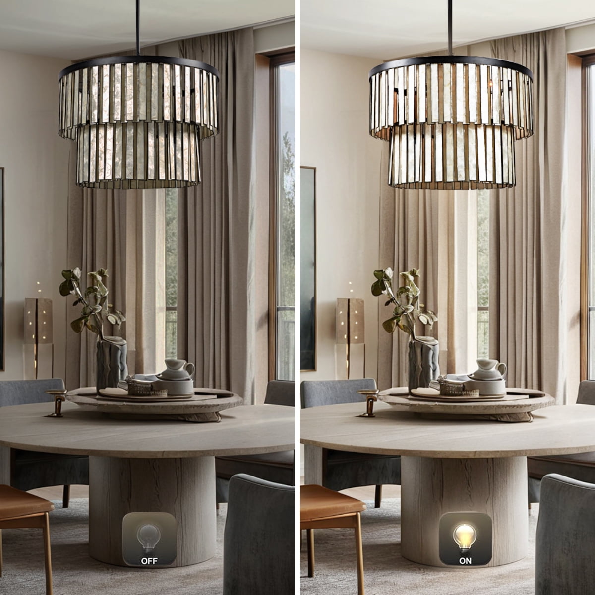 Capiz Shell Round Chandelier, Chandelier for Kitchen Island, Light Fixtures for Dining Room