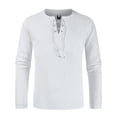 thumbnail image 4 of HAXMNOU Men Vintage Tunic Tops Shirt Viking Lace Up Jumper Long Sleeved Blouse White XXXL, 4 of 4