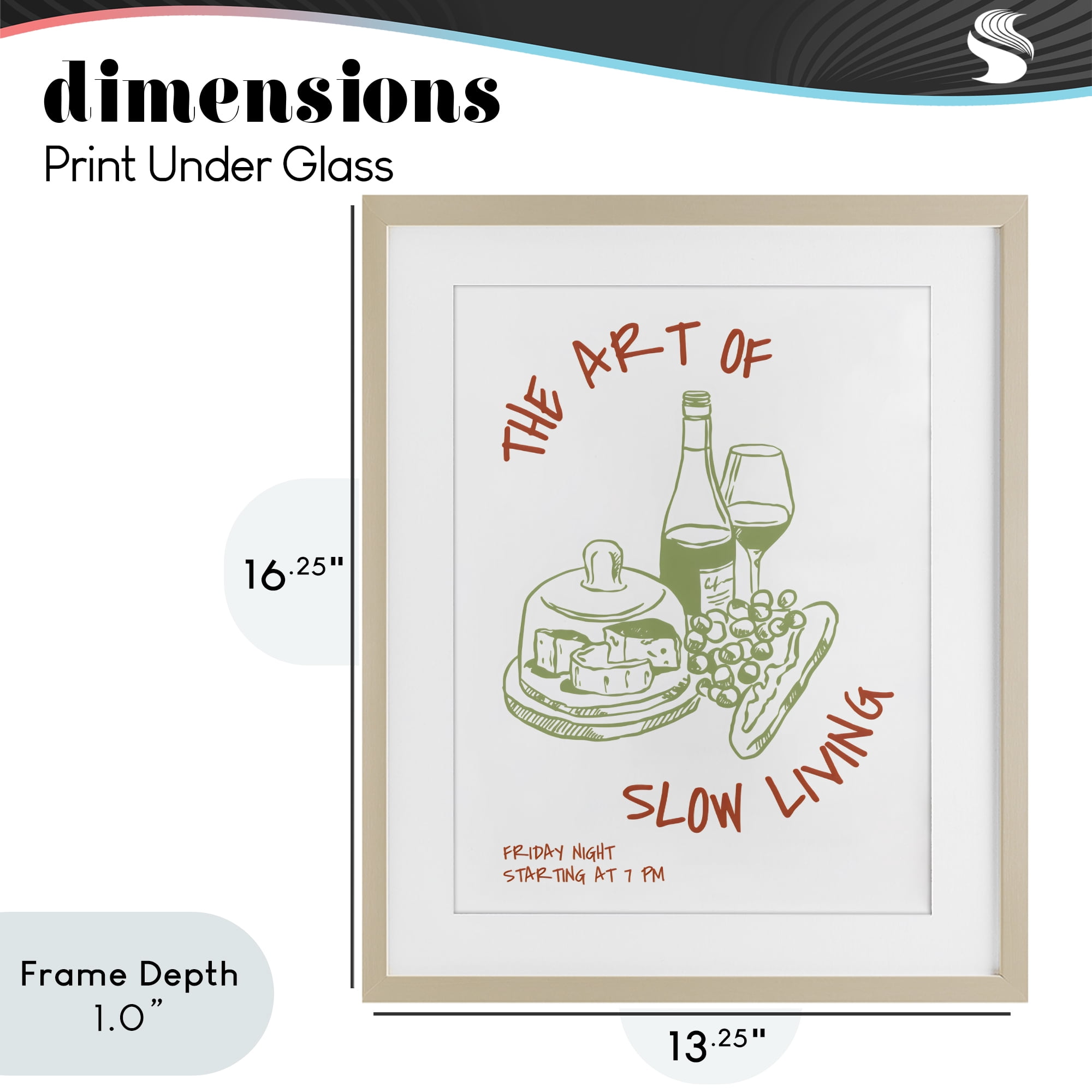 Stupell Industries Slow Living Wine & Cheese Birch Framed Print Under Glass, design by The Prints Vibe