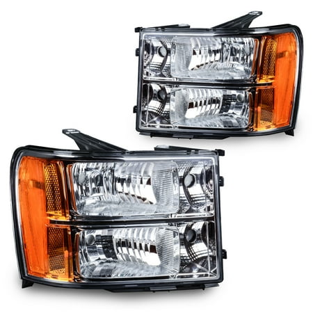 - For 07 08 09 10 11 12 13 14 GMC Sierra 1500/2500HD/3500HD Headlight Assembly OE Projector Headlamp Chrome housing with Amber Reflector
