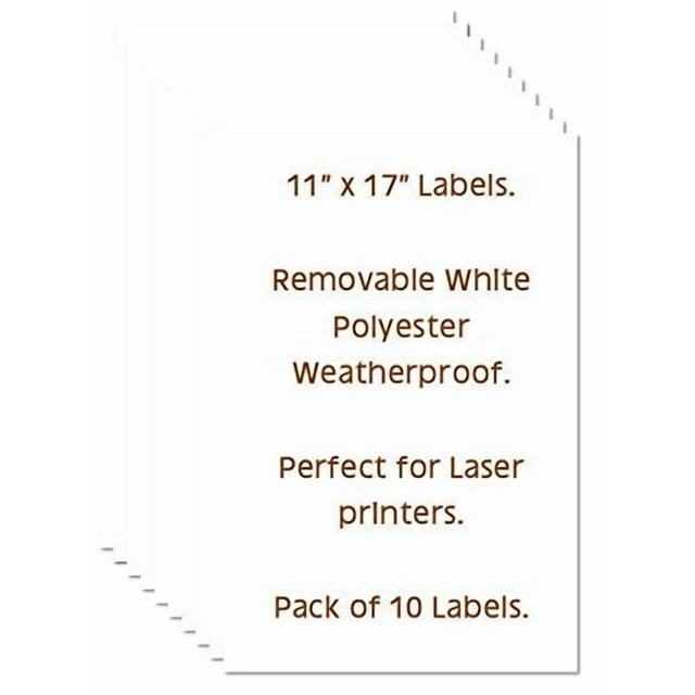 Étiquettes Autocollantes Imperméables 11x17, Lot de 10, Polyester Blanc