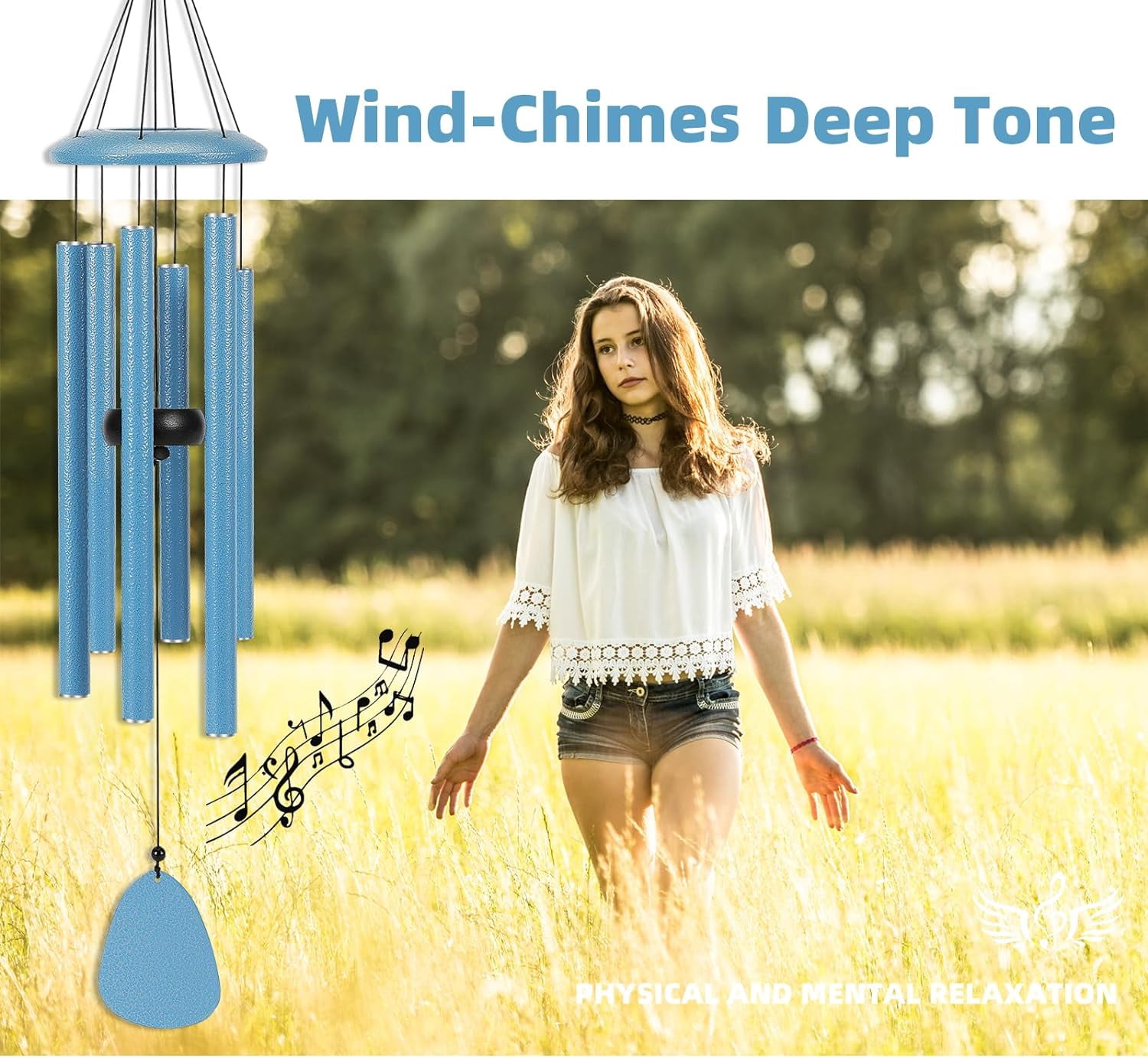 Wind-Chimes-Outdoor-Deep-Tone, Large Soothing Melodic Tones Mobile Windchimes, Wind Chimes for Outside, Memorial Wind Chimes Best Gift for Mom Women Grandma Neighbors(32" Blue Coated Aluminum)