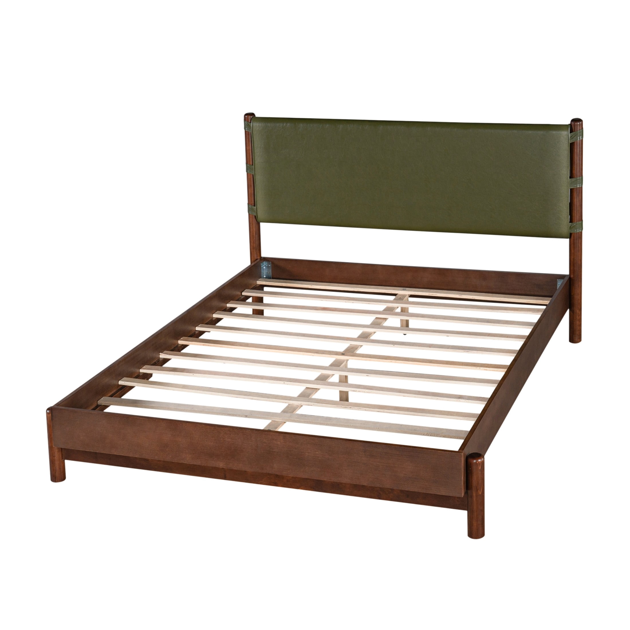 Christopher Knight Home Queen Modern Wood Platform Bed with PU Upholstered Headboard, Walnut+Olive