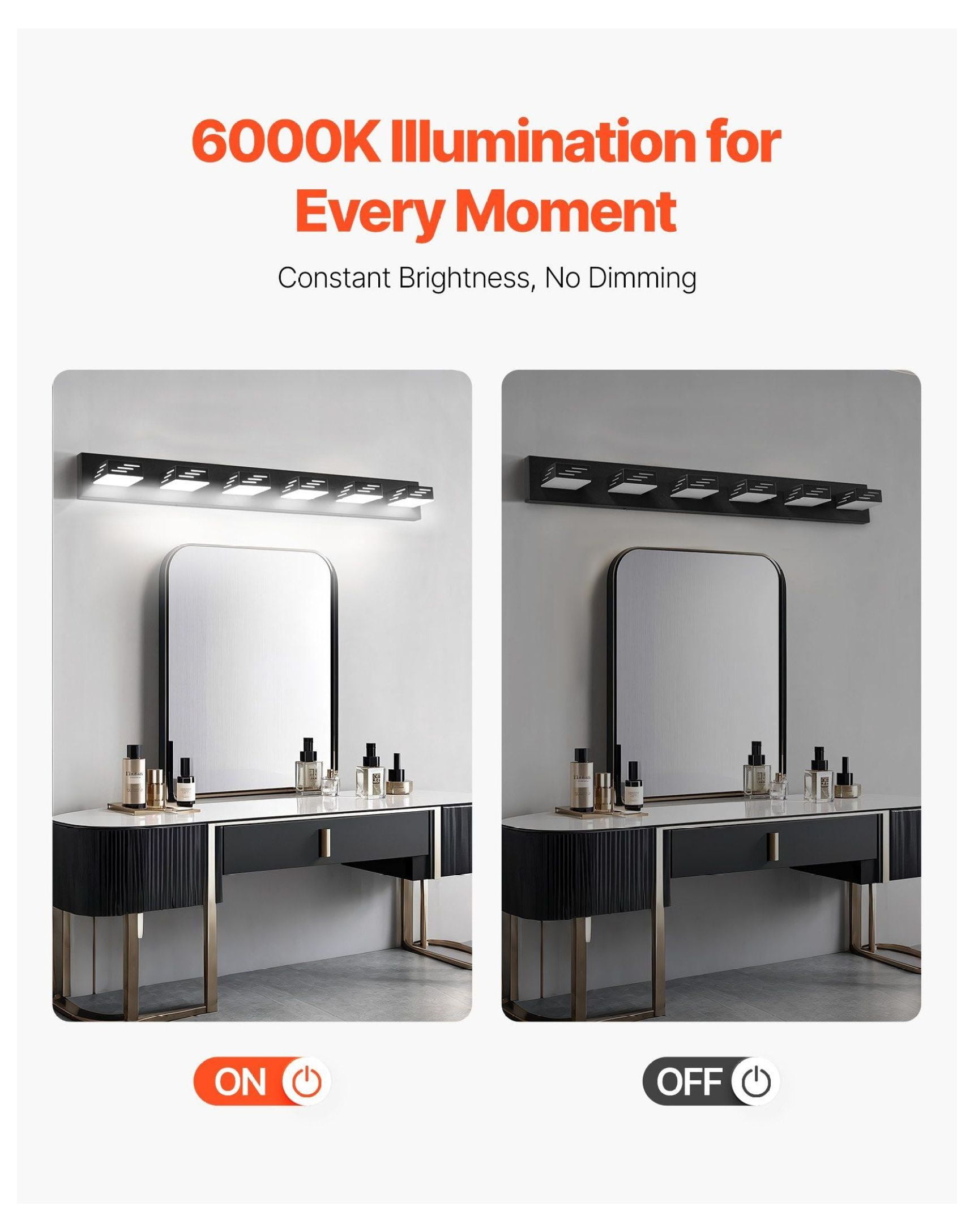 LED Bathroom Vanity Light Fixtures 6-Light, 40.35 Inch Modern Wall Sconce Lighting for Bathroom, Bedroom, Kitchen - 6000K Bright White, Adjustable