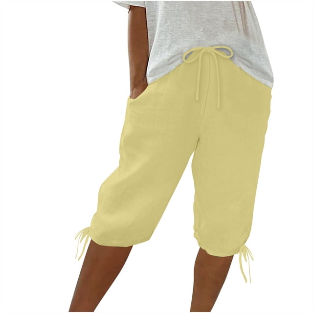 Timegard Womens Shorts Elastic High Waist Bottom Drawstring Shorts Summer Casual Solid Color Shorts