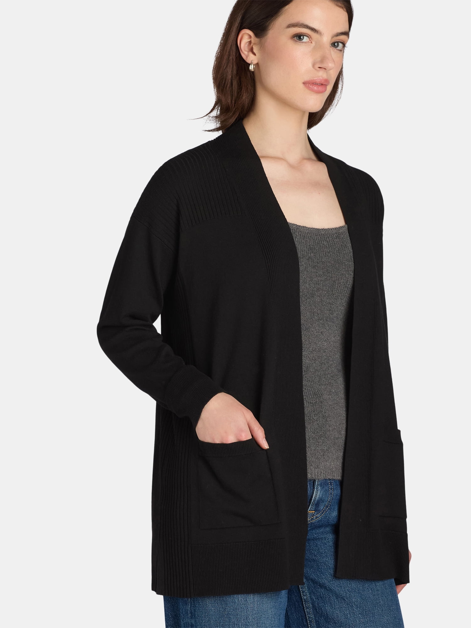 Time and Tru Women's and Women's Plus Open Front Cardigan Sweater, Sizes XS-4X