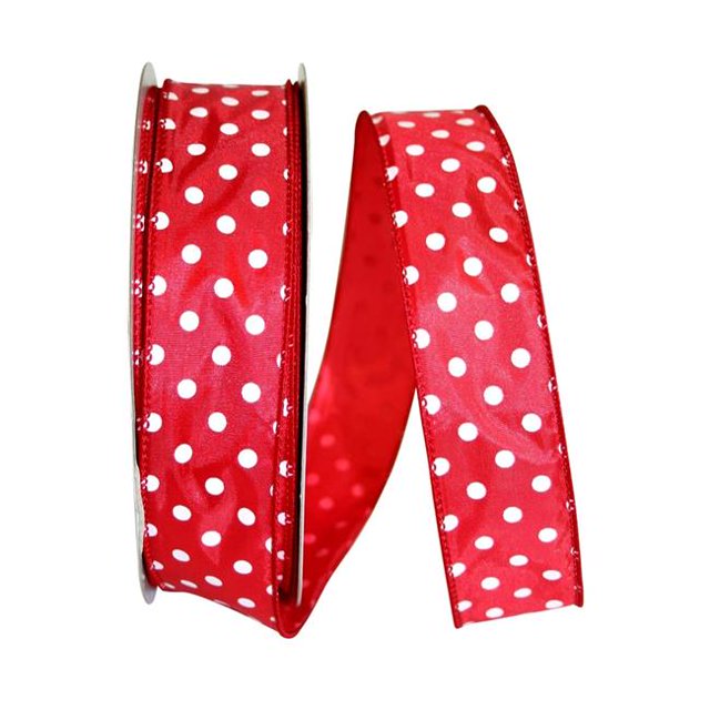 Reliant Ribbon 92839W-065-09K Satin Striking Dots Value Wired Edge Ribbon - Red - 1.5 in. x 50 yards