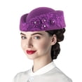thumbnail image 2 of Helii Women's Pillbox Hat with Flower Applique, Vintage Fascinator Hat, Church Tea Party Hat, Beaded Cocktail Hat, Elegant Dress Hat for Wedding Derby Purple,M, 2 of 4