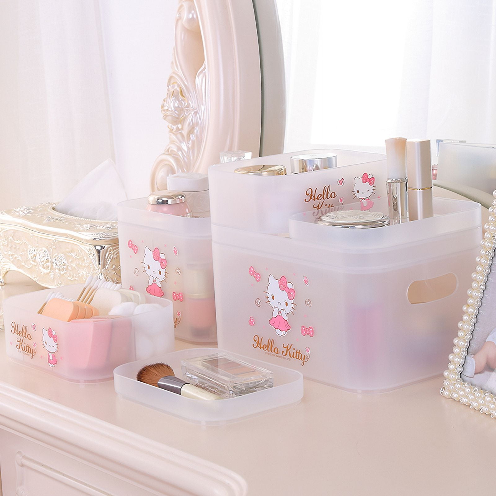 Hello Kitty practical desktop stackable PP cosmetic skin care