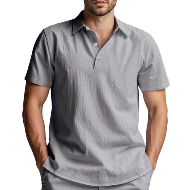 Camisa holgada con cuello abotonado para hombre: camiseta de poliéster para verano, estilo informal y versátil, lavable a máquina, tallas S-XXXL, contorno de pecho 106-131 cm.