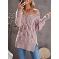 thumbnail image 6 of Asyoly Women's Casual Side Slit Knit Sweater Long Sleeve Solid Color Loose V-Neck Pullover Jumper Top, 6 of 8