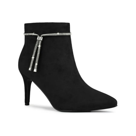 

Unique Bargains Women s Bling Rhinestone Pointed Toe Stiletto Heels Ankle Boots