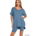 thumbnail image 2 of Zenana Plus Size Brushed DTY Microfier V-Neck Short Sleeve Hi-Low Hem & Biker Short Loungewear Set, 2 of 4