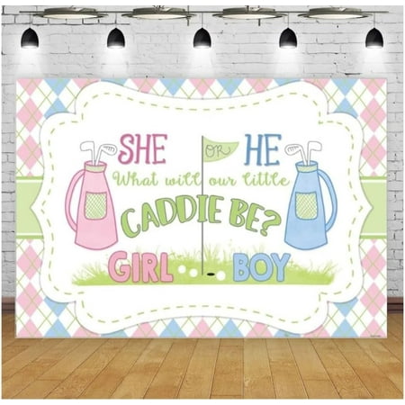 Blue or Pink Golf Gender Reveal Background Our Little Caddie Will Be What She or He Party Golf Gender Reveal Banner Boys and Girls Photo Booths