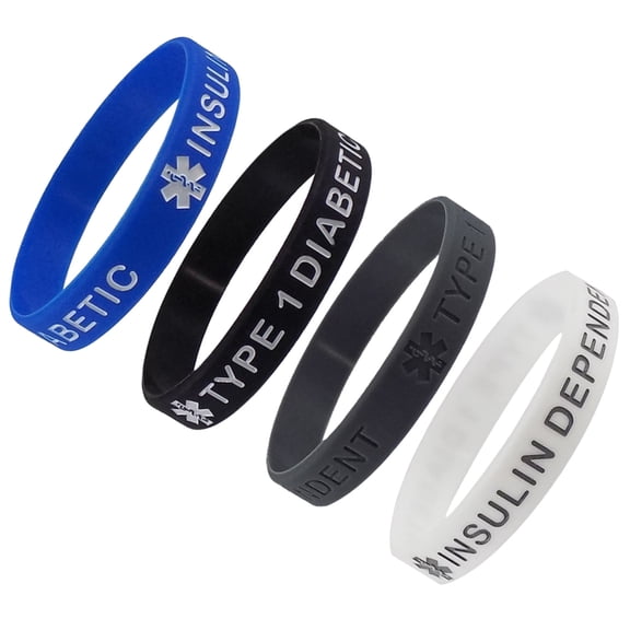 Max Petals Type 1 Diabetic Insulin Dependent Medical Alert ID Silicone Bracelet Wristbands 4 Pack