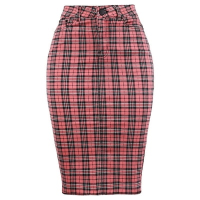 Women s Pink Plaid Check Denim Pencil Skirt Kosovo Ubuy