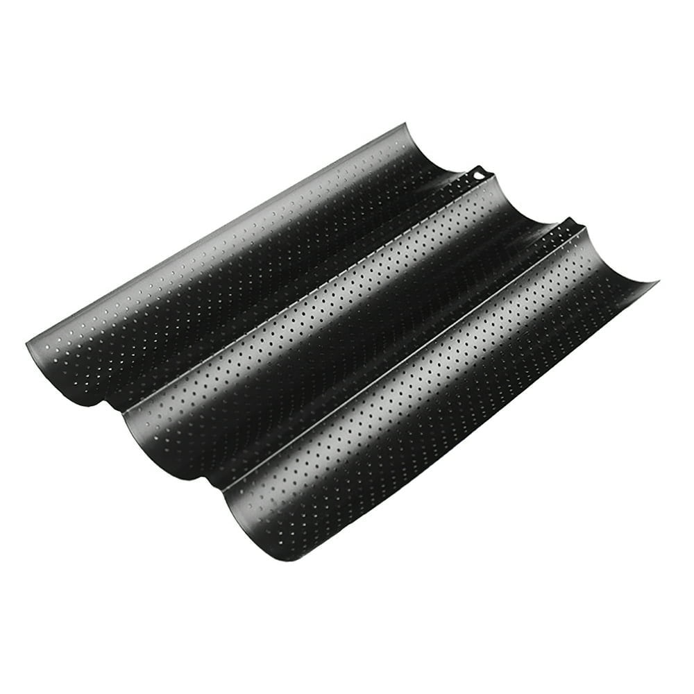 Non stick Perforation Three Slots Black Bread Wave Baking Tray Rack Baguette Baking Mold Cake Mold Rectangular Baking Tray Mold French Bread Tray Suitable for Oven Kitchen Walmart