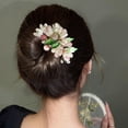 thumbnail image 4 of Floral Hair Pins, Yellow Jade Flower with Pearl Accents, Traditional Chinese Wedding Hair Accessories, 4 of 9
