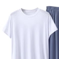 thumbnail image 5 of Hvogkswy Mens Casual Lounge Pajamas Set Solid Short Sleeve Crewneck Sleepwear Long Pajama Pants Soft Comfy Pjs Sets for Big&Tall Men, 5 of 5