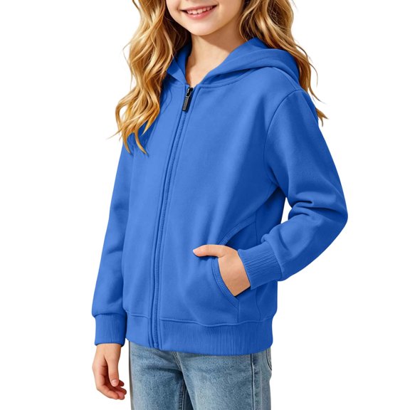 Ohufall Hooded Sweatshirt Jacket for Girls Boys Zipper Long Sleeve Top with Pocket Versatile Solid Color Casual Sweatshirts 1-11T
