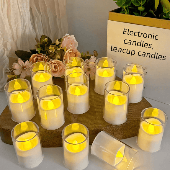 Goyuon LED Flameless Timer Candles, Battery Powered for Romantic Ambiance and Home Decoration Stable Acrylic Shell 12 Pack