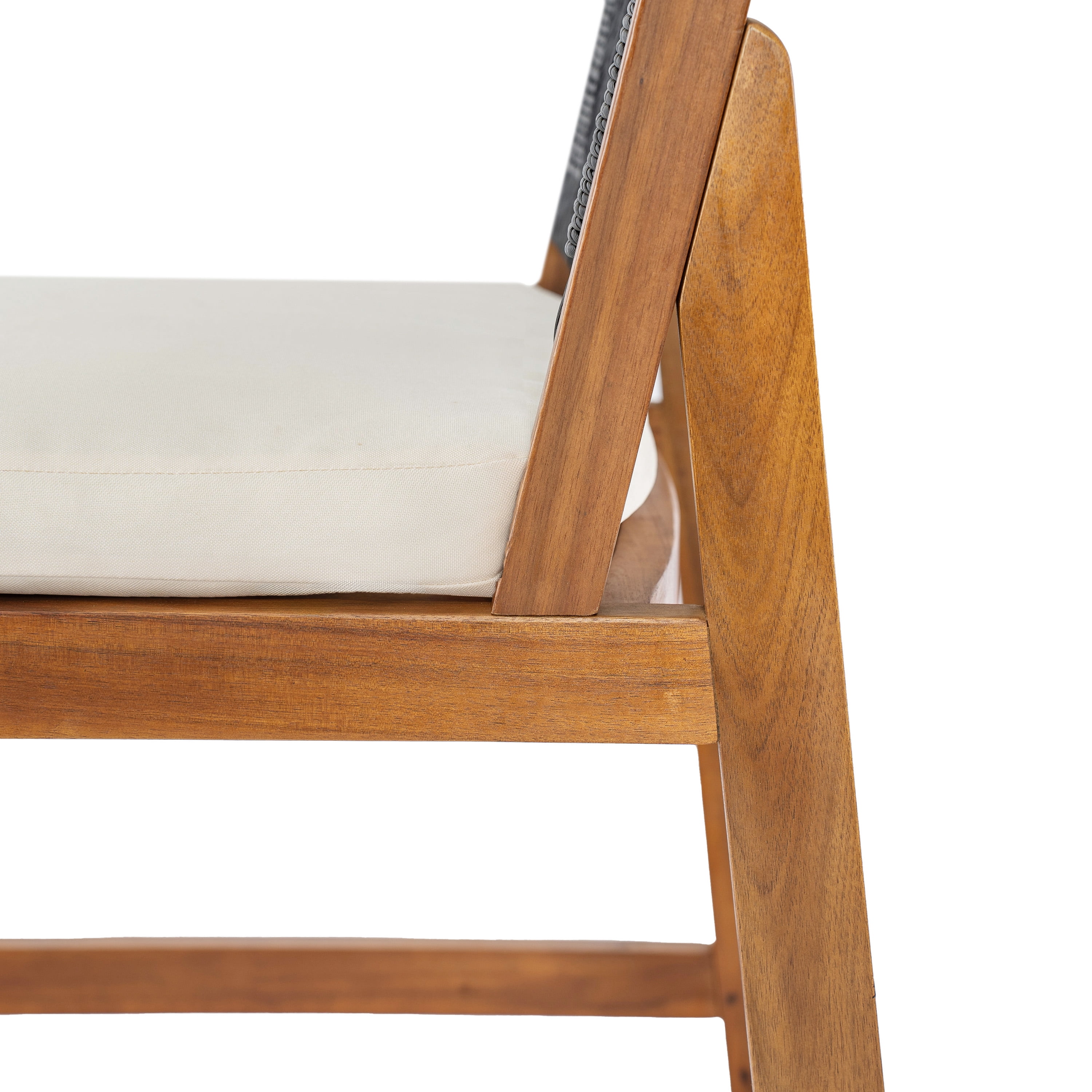 Bar Stools Set of 2, Outdoor Acacia Wood Teak Finish Bar Height Chairs with Cream Cushion, Teak