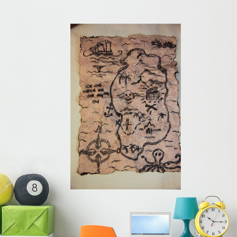 Wallmonkeys Treasure Map Wall Decal Peel and Stick Graphic WM140671 48 in H x 32 in W
