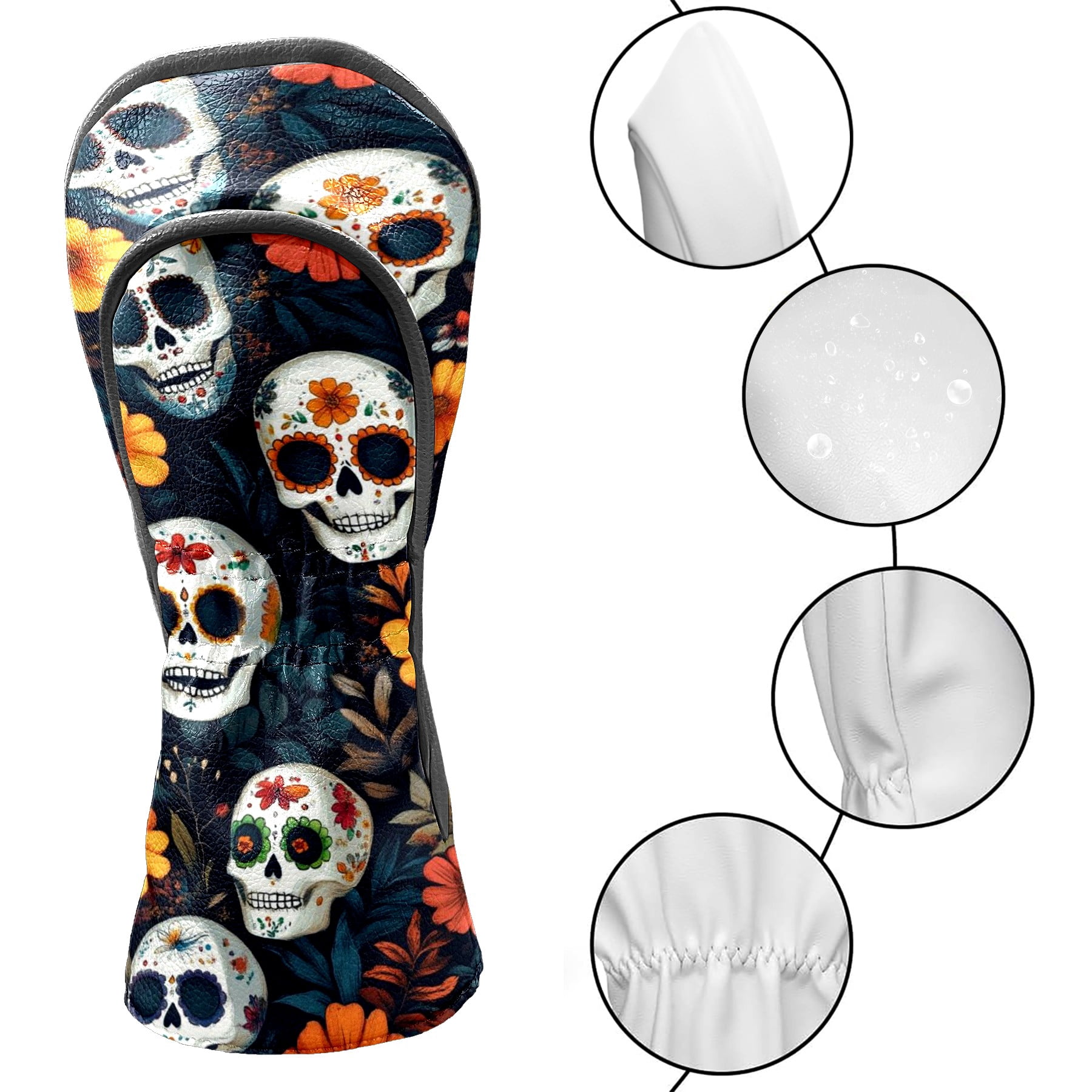 Golf Club Covers PU Leather Waterproof Head Covers for Fairway Woods Hybrids Skeleton Rose Unisex Fits Most Brands