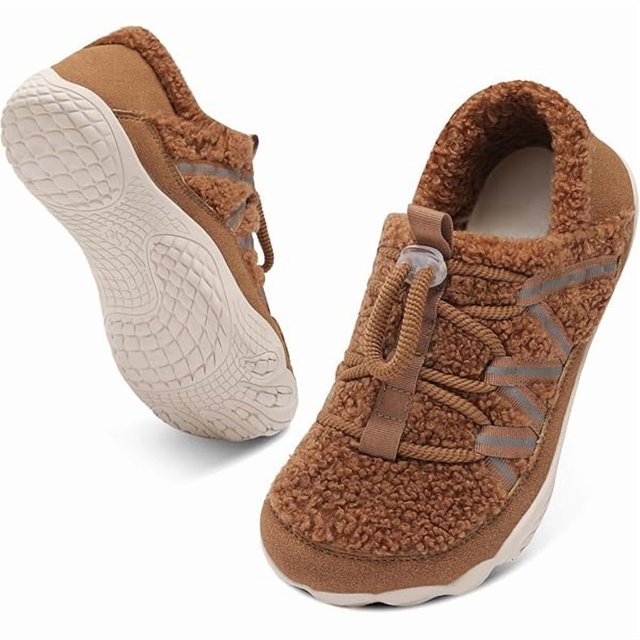 wonima44 Women's Wide Width Slippers Cozy Furry Barefoot House Shoes with Adjustable Fit Non-Slip Indoor Outdoor Slippers for Diabetic Bunion Swollen Feet Friendly