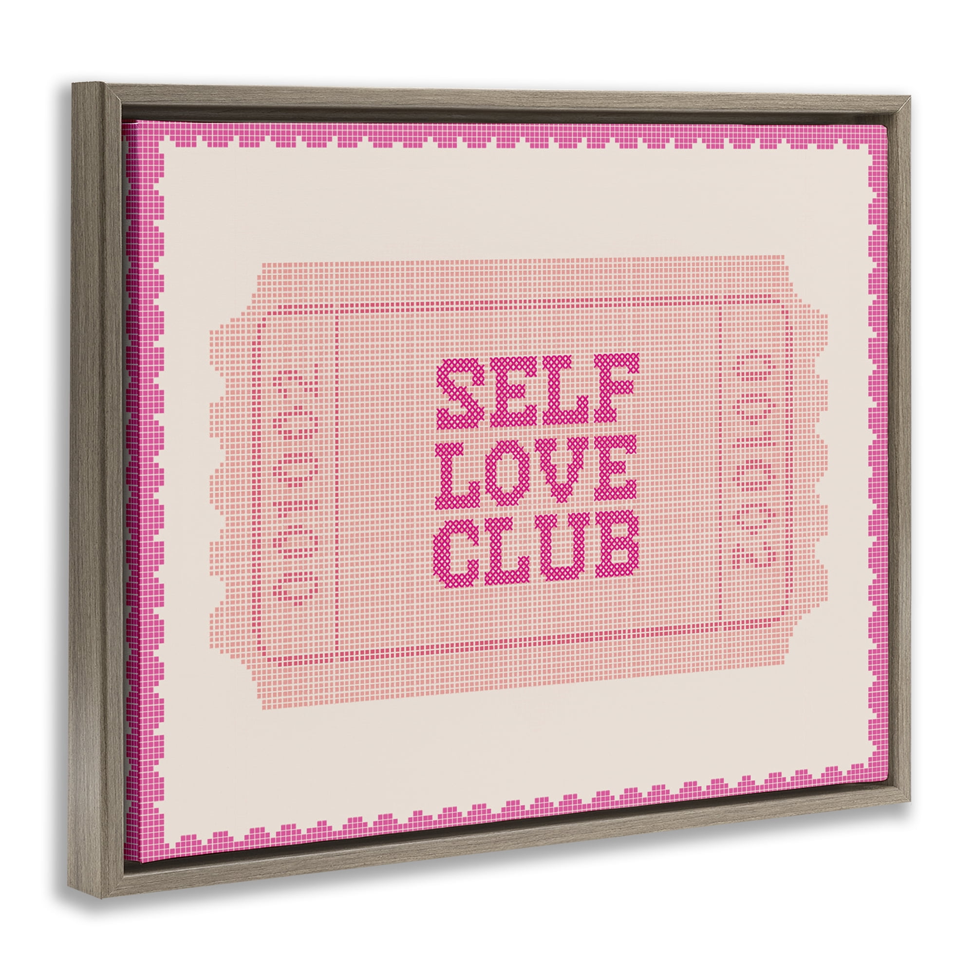 Stupell Industries Self Love Club Retro Ticket Brown Framed Floater Canvas Wall Art, design by Lil' Rue