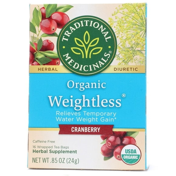 Traditional Medicinals - Organic Weightless Herbal Diuretic Tea Cranberry Flavor - 16 Tea Bags